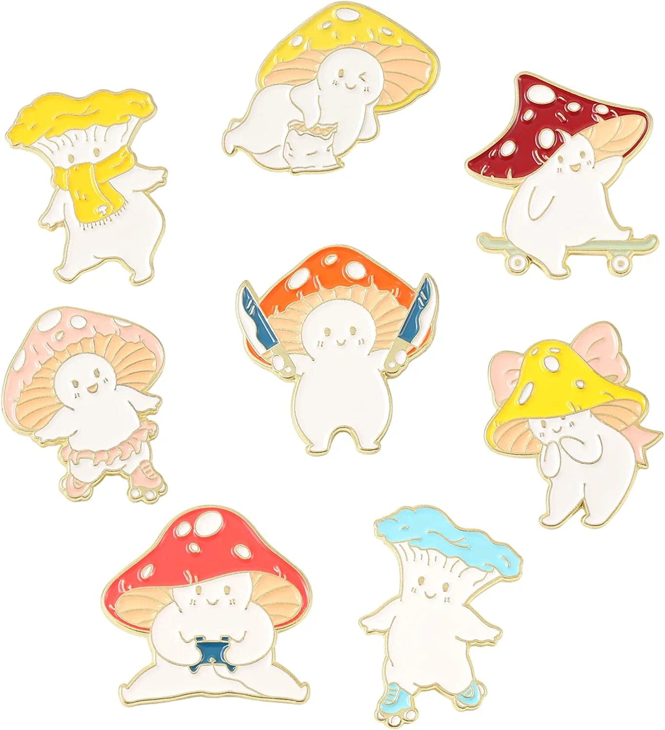 Enamel Pin Brooches Cute Mushroom Lapel Badge Cartoon Plant Enamel Pin Set for Backpack Cloths Hats Funny Button Pins Jewelry Set 8pcs mushroom brooches