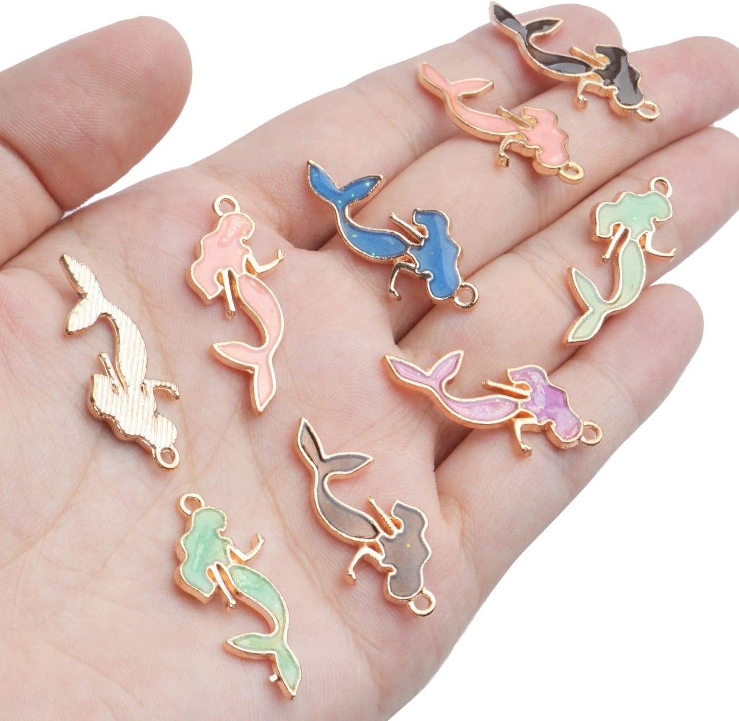 Enemal Mermaid Charms,30Pcs Mermaid Charms Pendants Gold Plated Oil Drip Enamel Charms Craft Supplies for Jewelry Bracelets Necklace Making,13 * 29Mm
