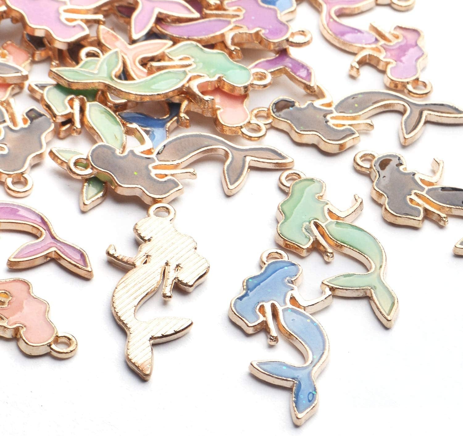 Enemal Mermaid Charms,30Pcs Mermaid Charms Pendants Gold Plated Oil Drip Enamel Charms Craft Supplies for Jewelry Bracelets Necklace Making,13 * 29Mm