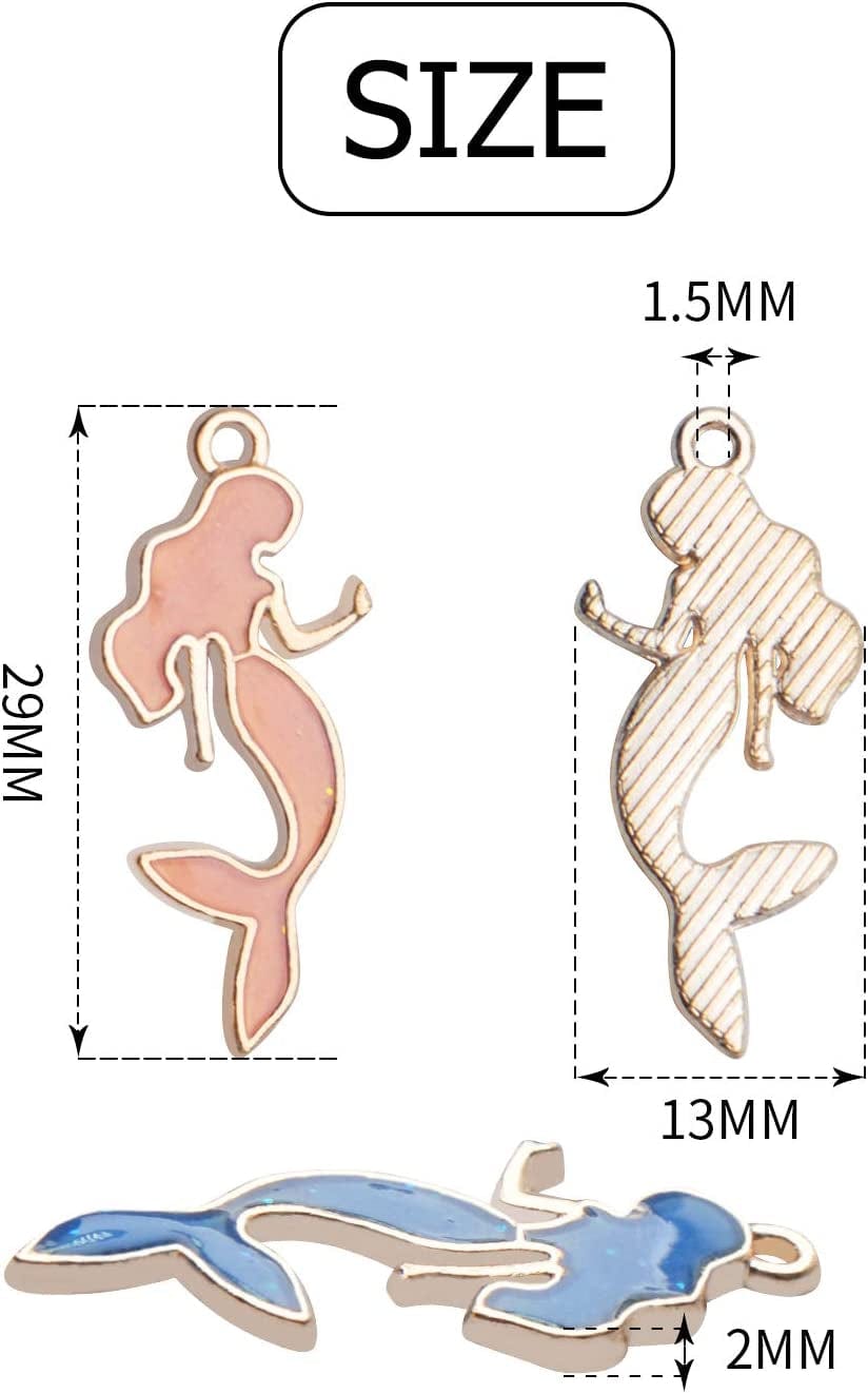 Enemal Mermaid Charms,30Pcs Mermaid Charms Pendants Gold Plated Oil Drip Enamel Charms Craft Supplies for Jewelry Bracelets Necklace Making,13 * 29Mm