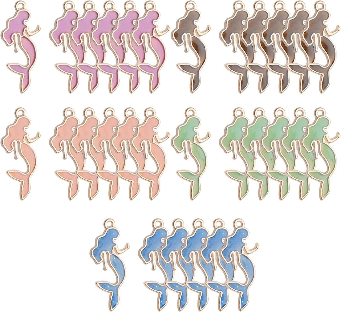 Enemal Mermaid Charms,30Pcs Mermaid Charms Pendants Gold Plated Oil Drip Enamel Charms Craft Supplies for Jewelry Bracelets Necklace Making,13 * 29Mm