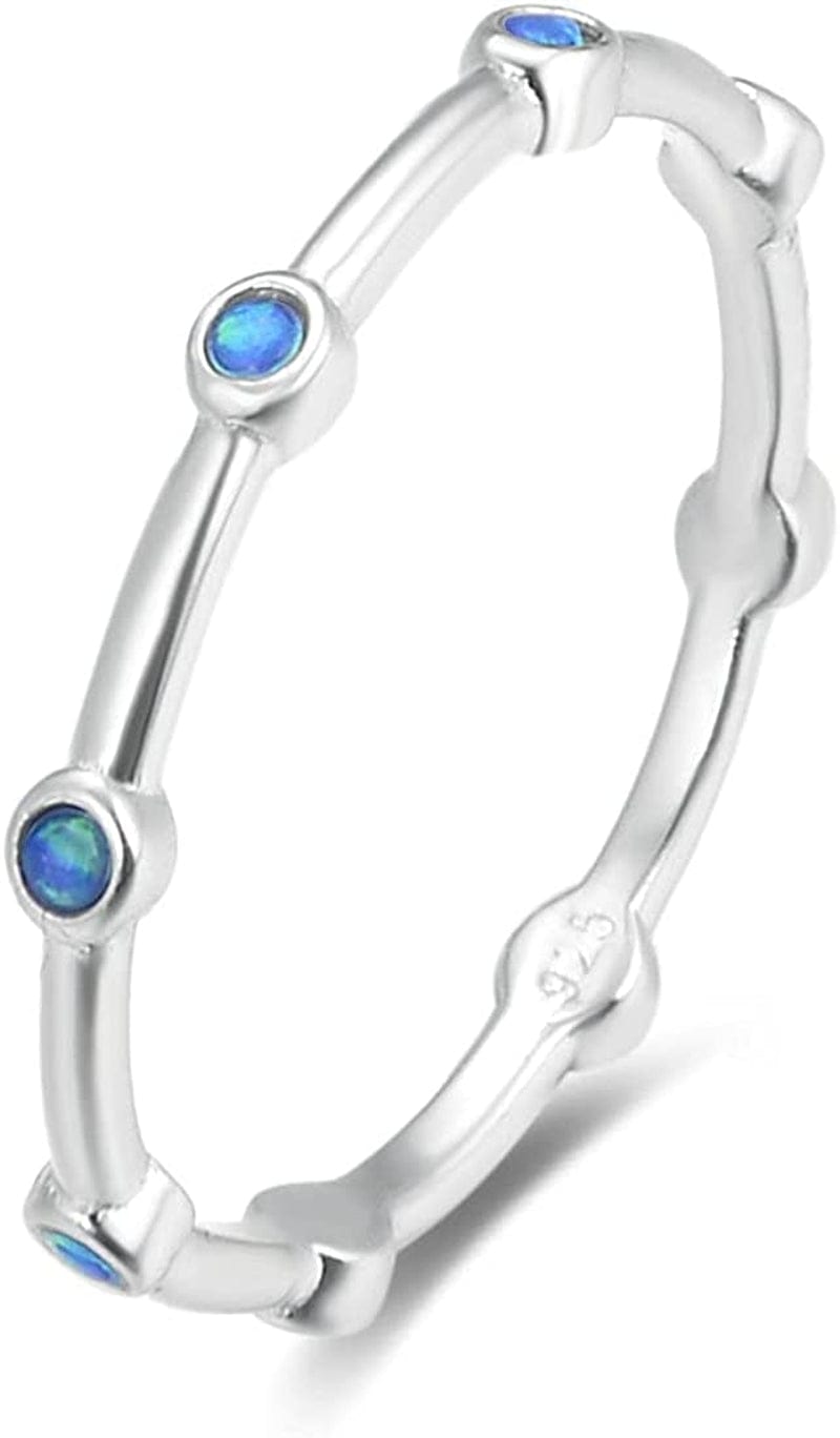 Energy Stone Ferris Wheel Japanese Opalite Sterling Silver Stacking Ring (Style ST07) Blue / 4.5