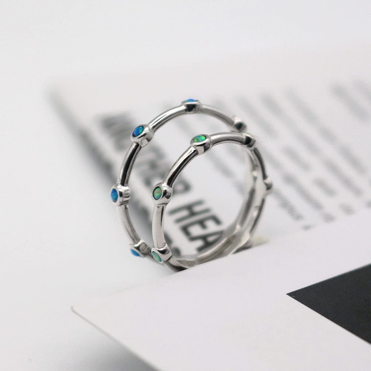 Energy Stone Ferris Wheel Japanese Opalite Sterling Silver Stacking Ring (Style ST07)