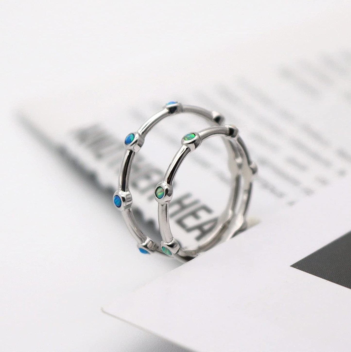 Energy Stone Ferris Wheel Japanese Opalite Sterling Silver Stacking Ring (Style ST07)