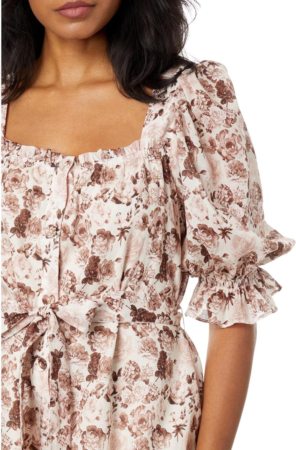 English Factory Floral Linen Mini Dress with Tie