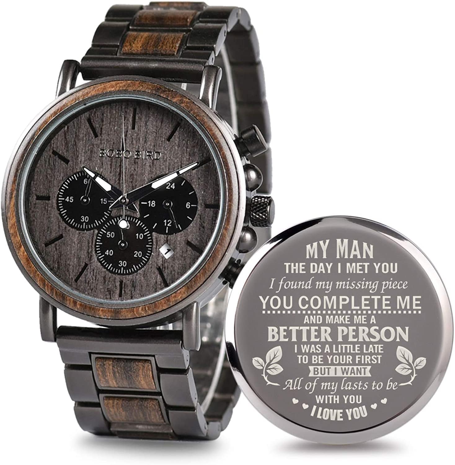 Engraved Wooden Watch for Boyfriend My Man Fiancé Husband Customized Personalized Wood Watches for Men Birthday Anniversary Personalized Watch A-for-MY MAN