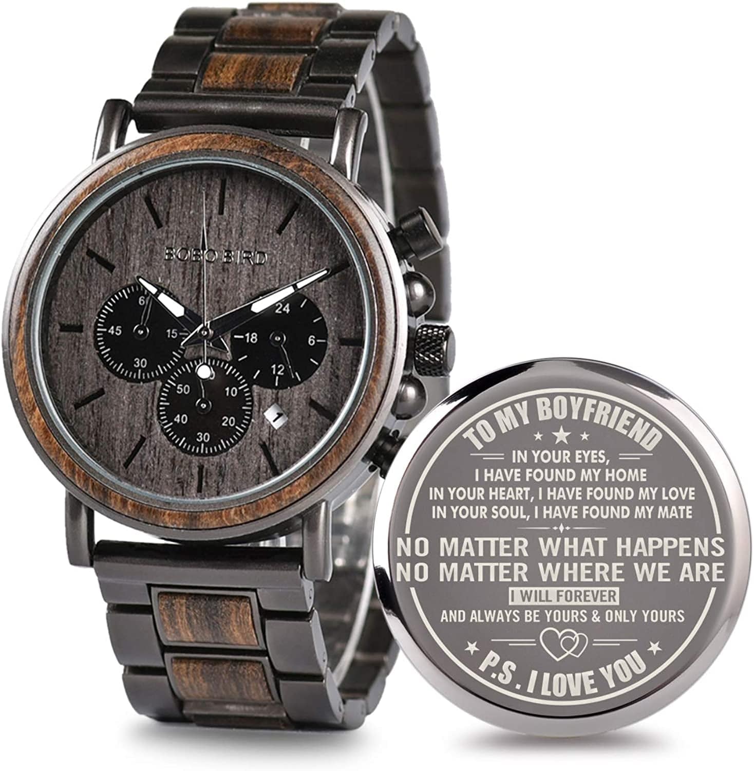 Engraved Wooden Watch for Boyfriend My Man Fiancé Husband Customized Personalized Wood Watches for Men Birthday Anniversary Personalized Watch A-for-boyfriend