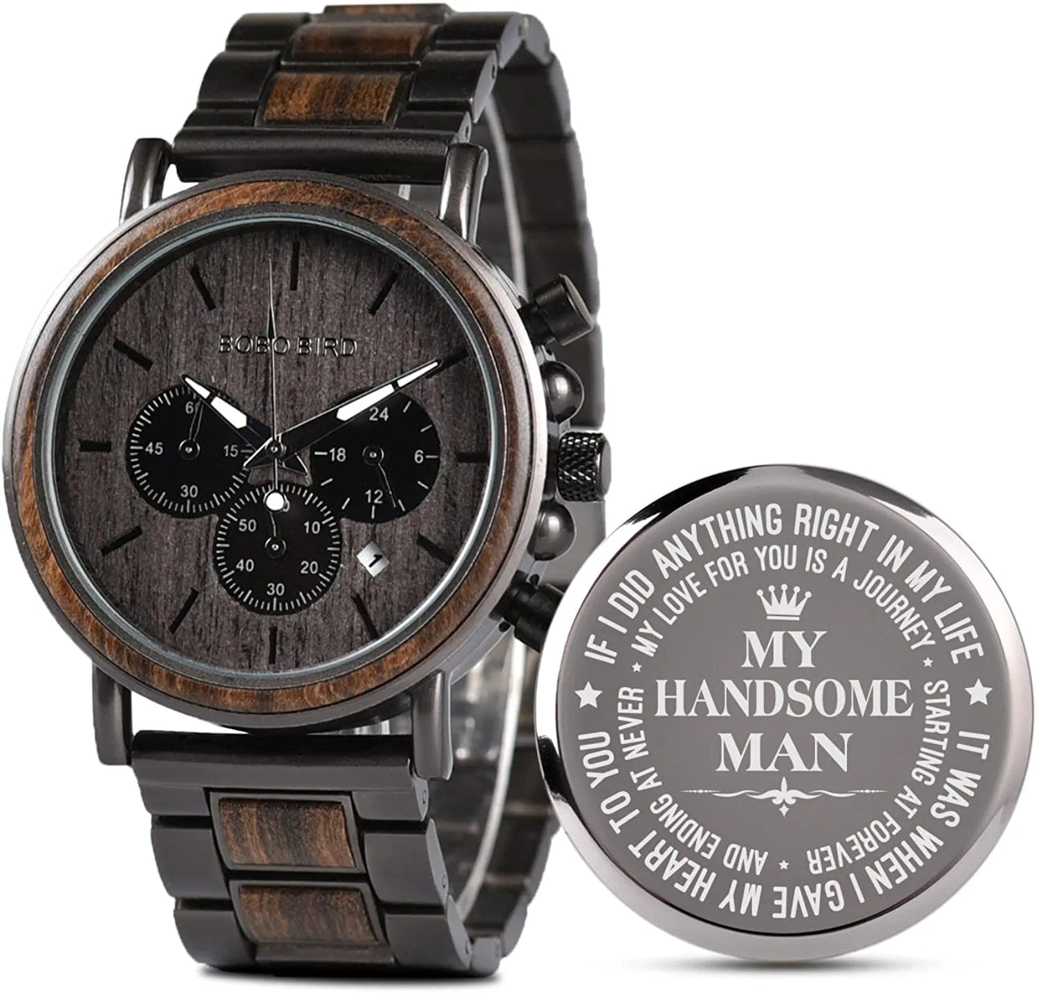 Engraved Wooden Watch for Boyfriend My Man Fiancé Husband Customized Personalized Wood Watches for Men Birthday Anniversary Personalized Watch C-MY HANDSOME MAN