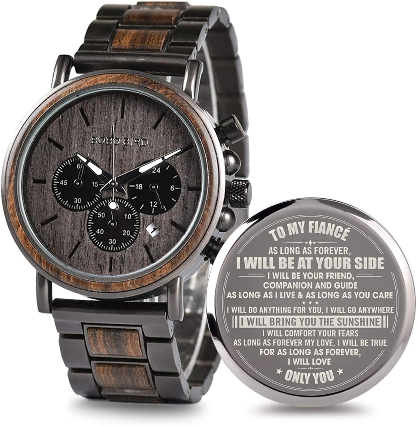Engraved Wooden Watch for Boyfriend My Man Fiancé Husband Customized Personalized Wood Watches for Men Birthday Anniversary Personalized Watch A-for-fiancé