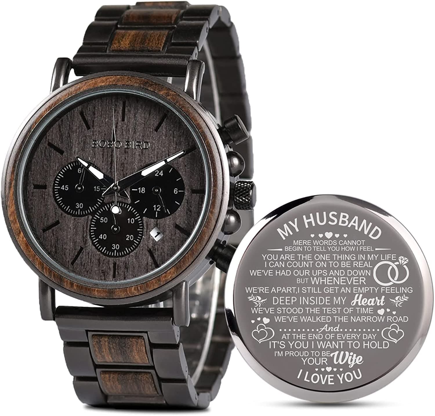 Engraved Wooden Watch for Boyfriend My Man Fiancé Husband Customized Personalized Wood Watches for Men Birthday Anniversary Personalized Watch C-MY HUSBAND