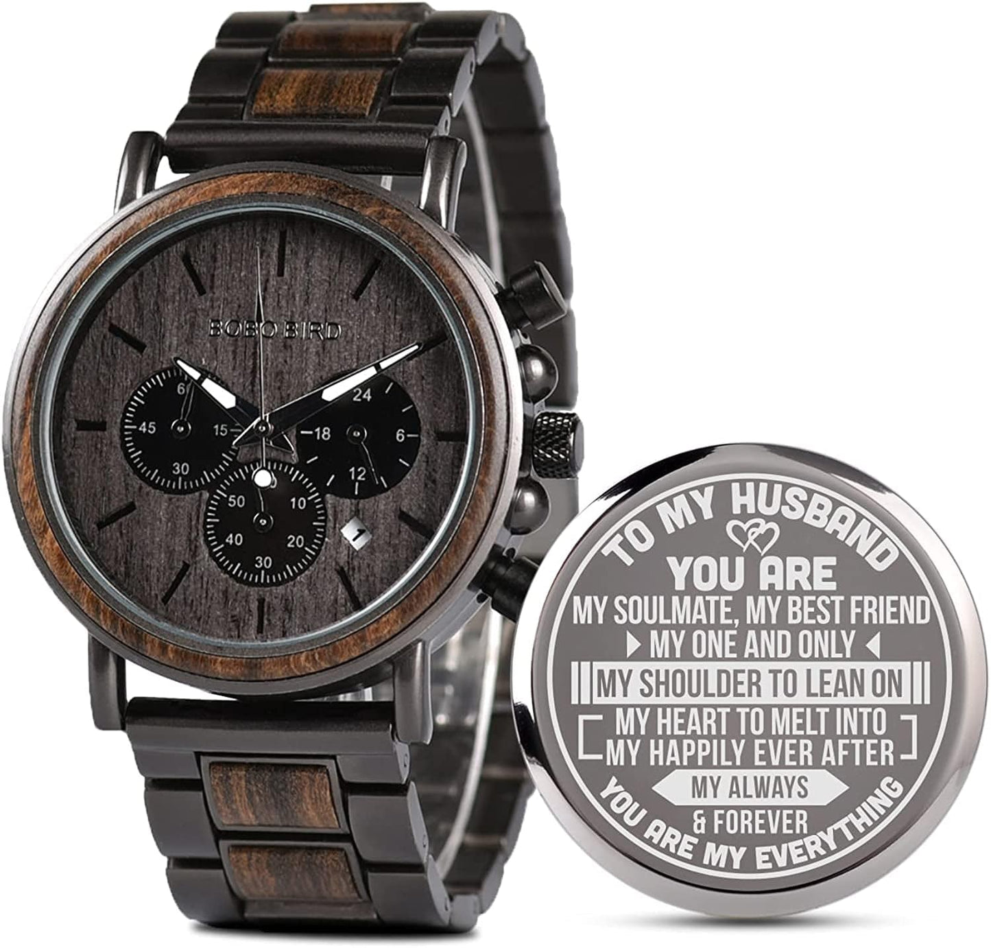 Engraved Wooden Watch for Boyfriend My Man Fiancé Husband Customized Personalized Wood Watches for Men Birthday Anniversary Personalized Watch D-TO MY HUSBAND