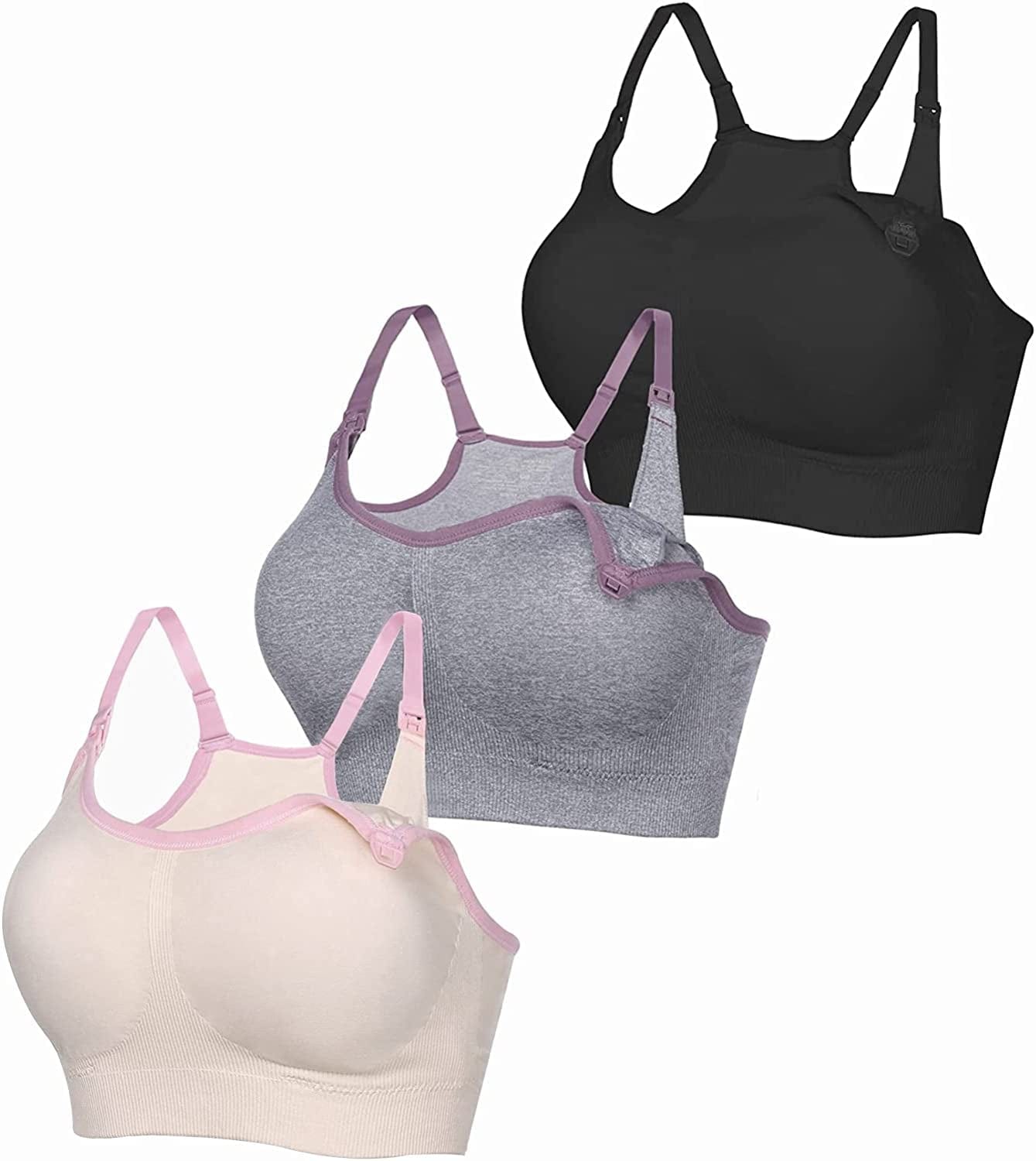 Eshion Women Comfy Maternity Nursing Bras for Breastfeeding with Removable Pads 2/3 Pack 3 Pack: Pink+grey+black / XX-Large