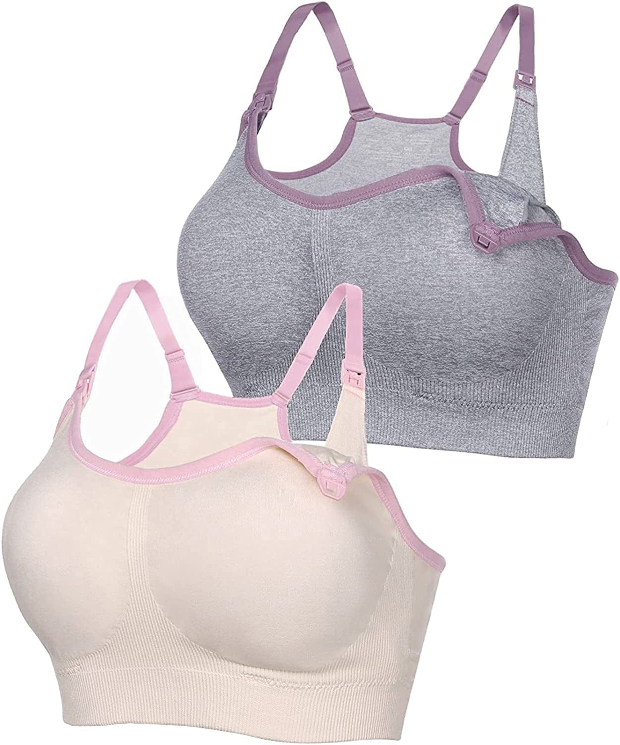 Eshion Women Comfy Maternity Nursing Bras for Breastfeeding with Removable Pads 2/3 Pack 2 Pack: Pink+grey / XX-Large