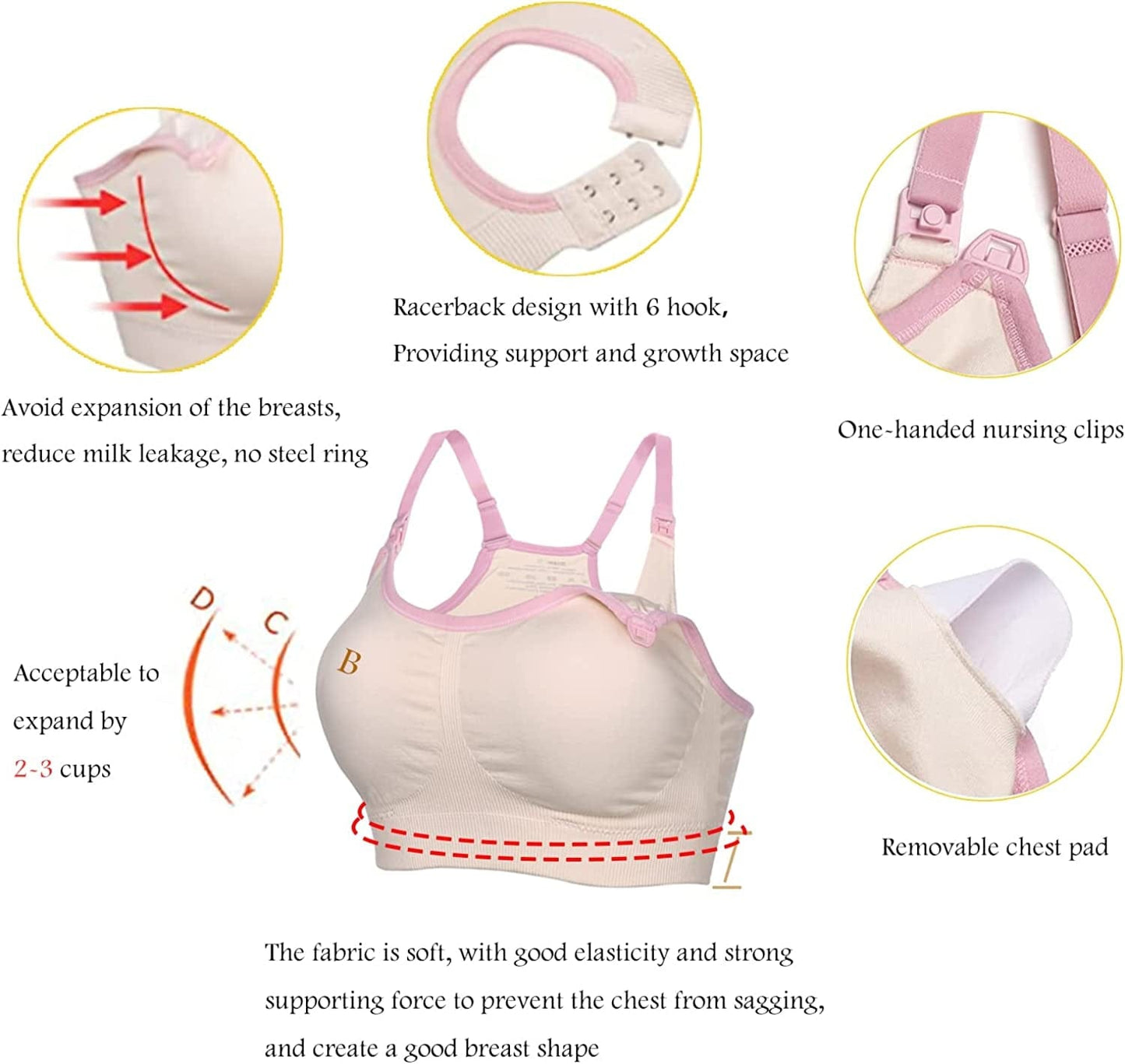 Eshion Women Comfy Maternity Nursing Bras for Breastfeeding with Removable Pads 2/3 Pack