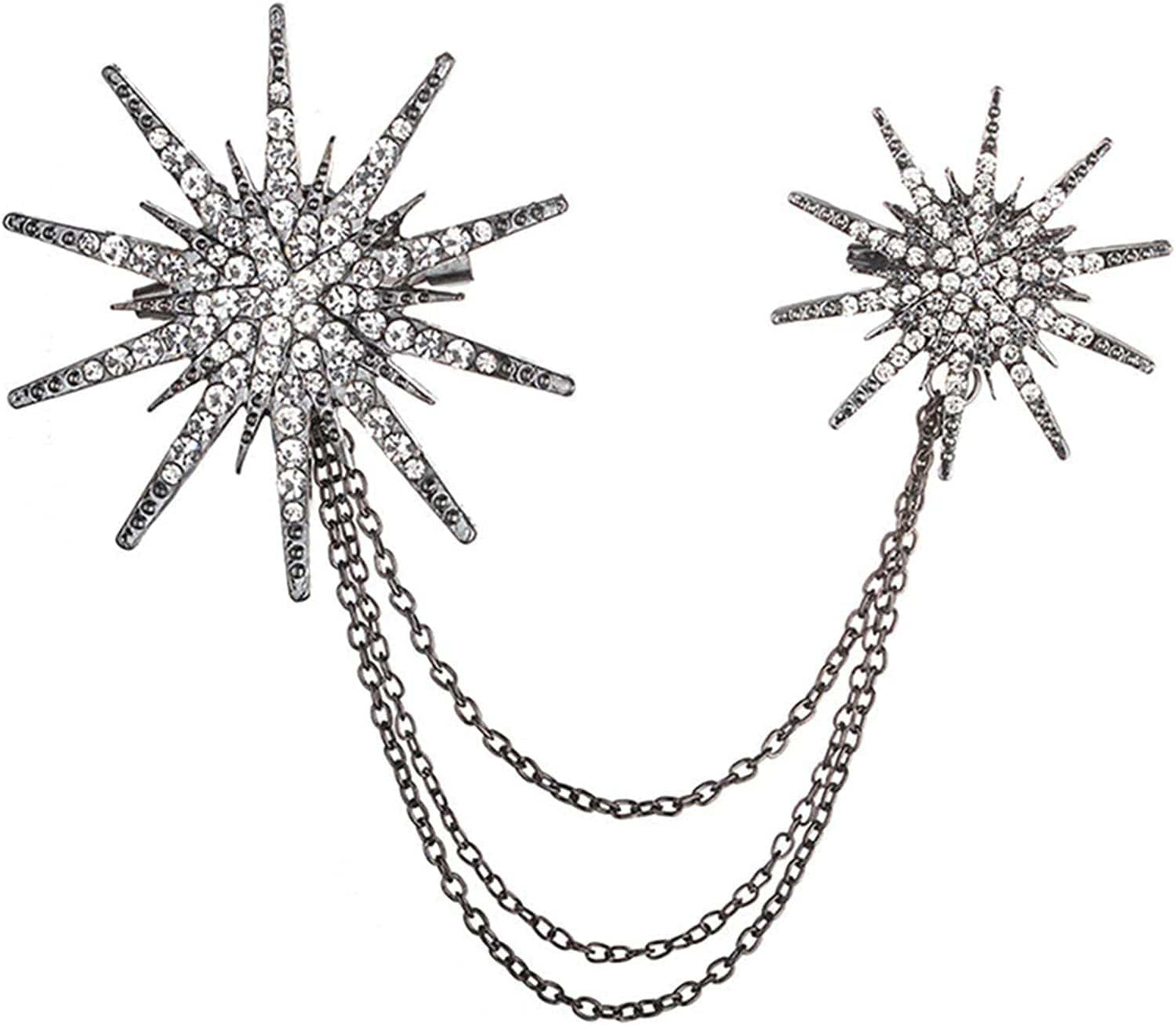 Essencedelight Rhinestone Crystal Brooch Pin Faux Crystal Star Brooch Tassel Lapel Pin Christmas Pins for Ceremony Birthday, Gold, 5.6*3.9Cm Black
