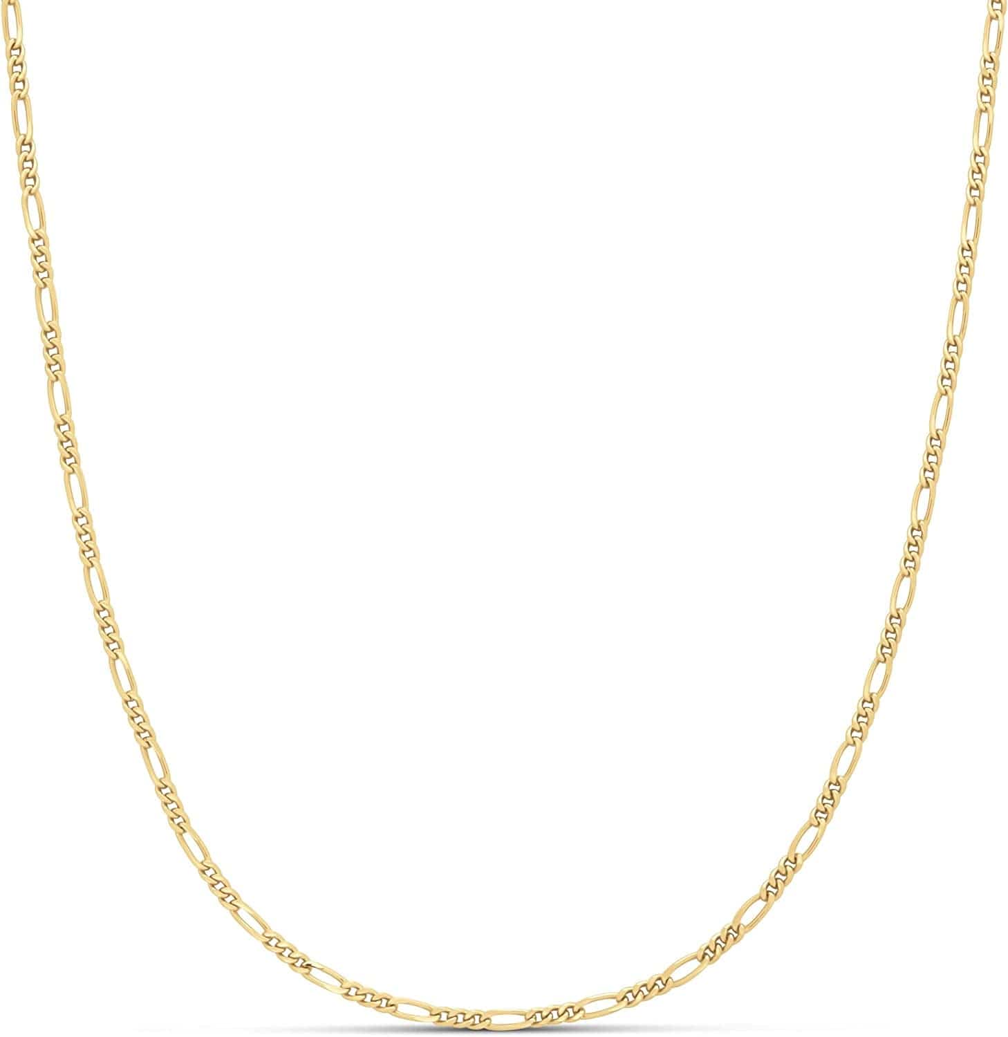 Essentials 14K Gold or Sterling Silver Plated Figaro Necklace Yellow Gold / 2mm Wide / 18 inches