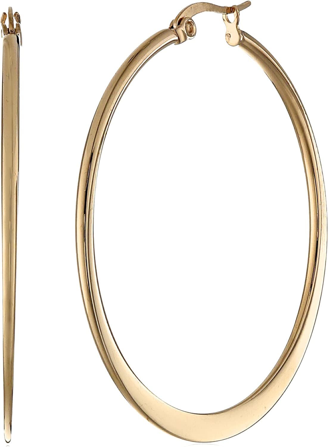Essentials Gold or Rhodium Plated Stainless Steel Flattened Hoop Earrings Yellow Gold Plated Stainless Steel / 40mm