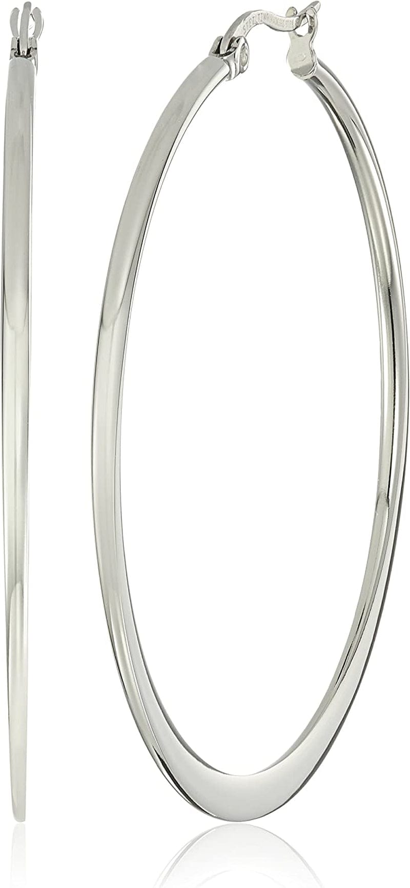 Essentials Gold or Rhodium Plated Stainless Steel Flattened Hoop Earrings Stainless Steel / 50mm