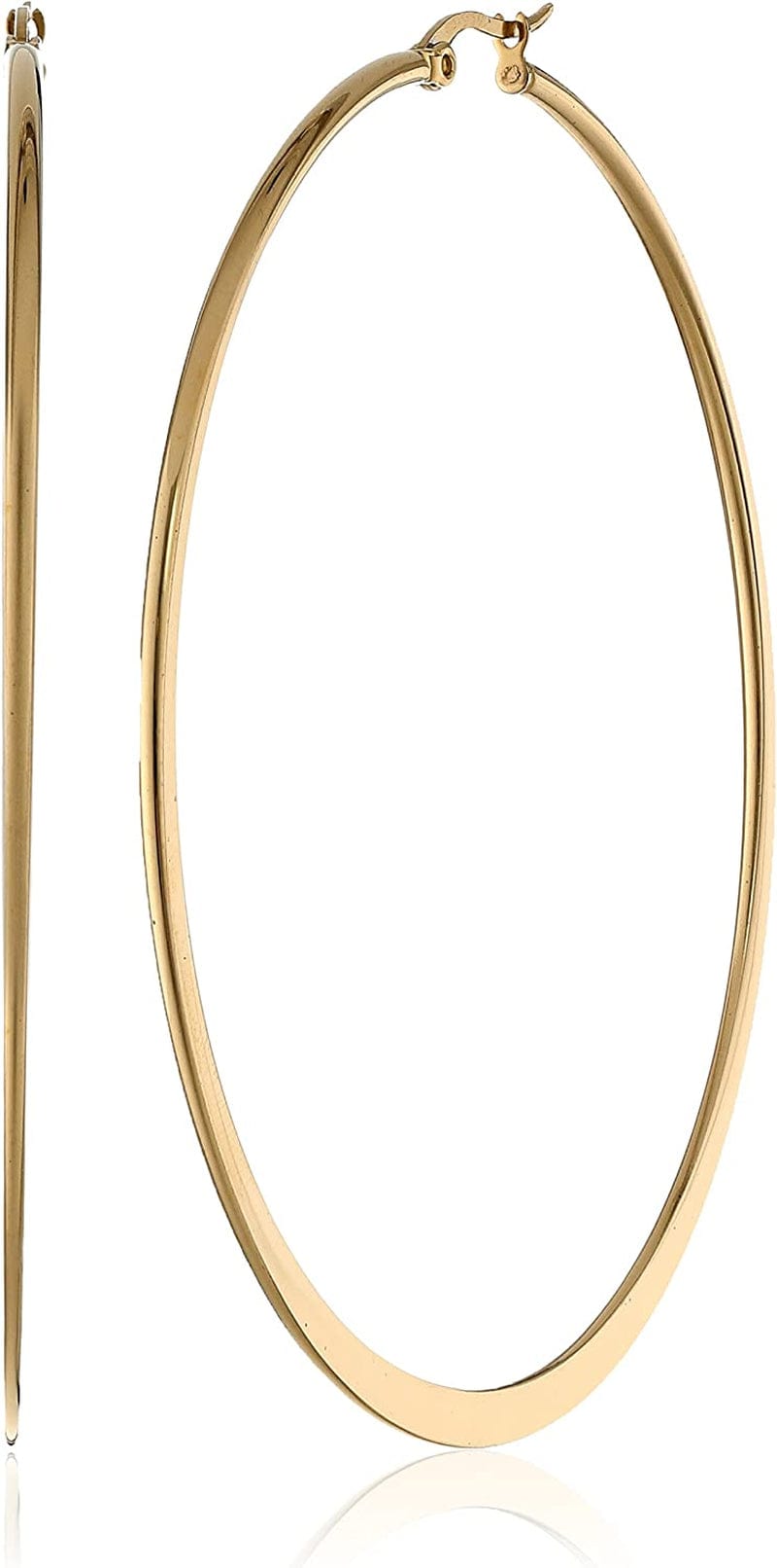 Essentials Gold or Rhodium Plated Stainless Steel Flattened Hoop Earrings Yellow Gold Plated Stainless Steel / 70mm