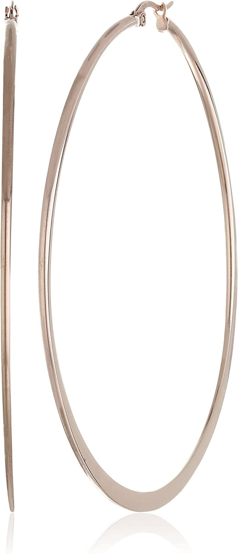 Essentials Gold or Rhodium Plated Stainless Steel Flattened Hoop Earrings Rose Gold Plated Stainless Steel / 70mm