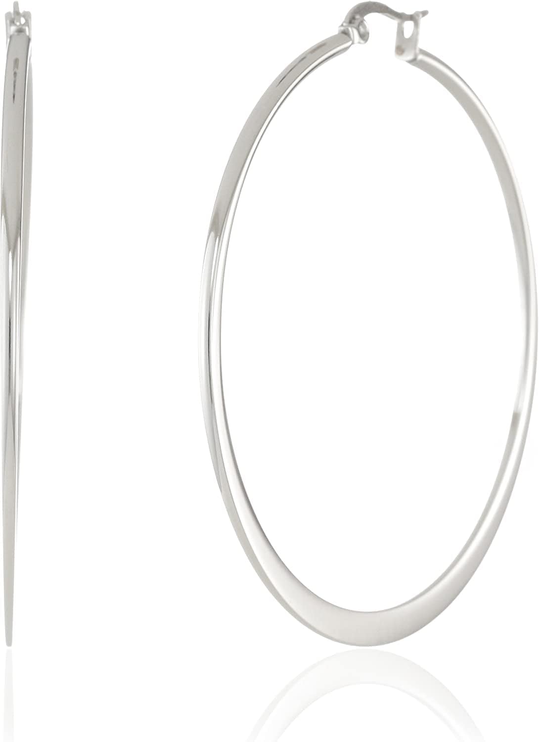 Essentials Gold or Rhodium Plated Stainless Steel Flattened Hoop Earrings Stainless Steel / 55mm