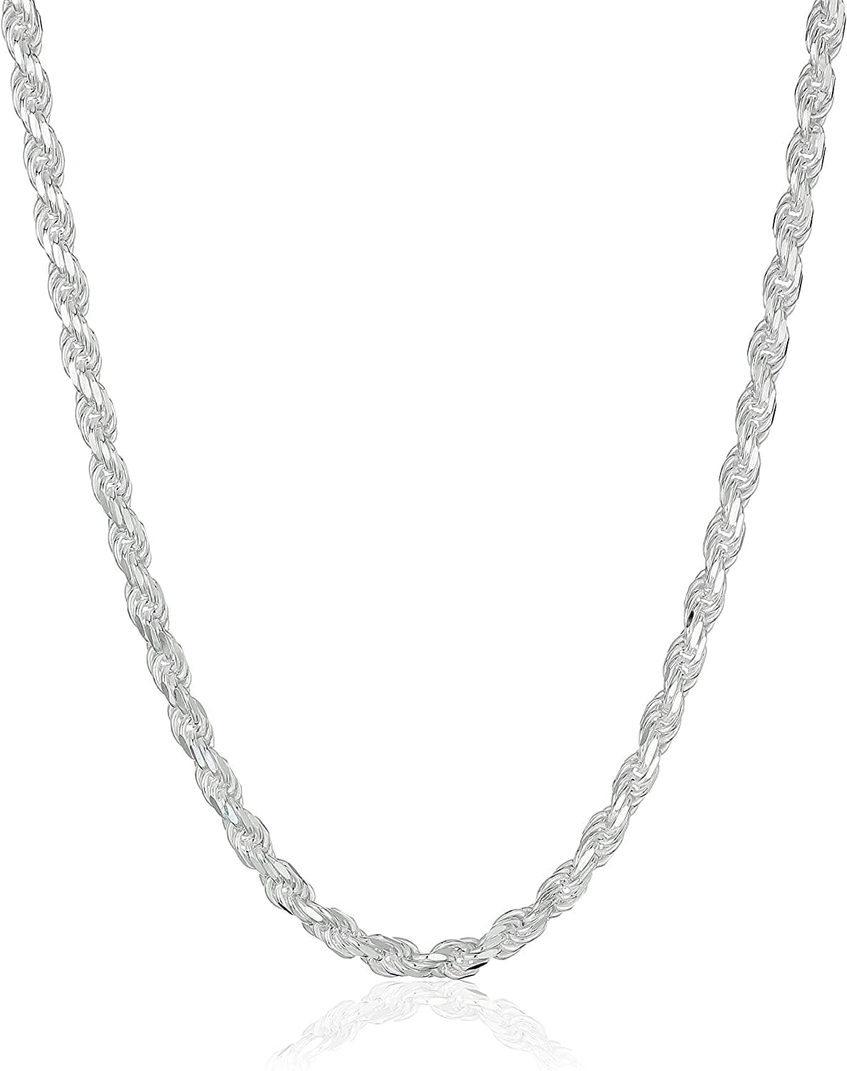 Essentials Gold or Rhodium Plated Sterling Silver Diamond Cut Rope Chain Necklace Sterling Silver / 20" Length