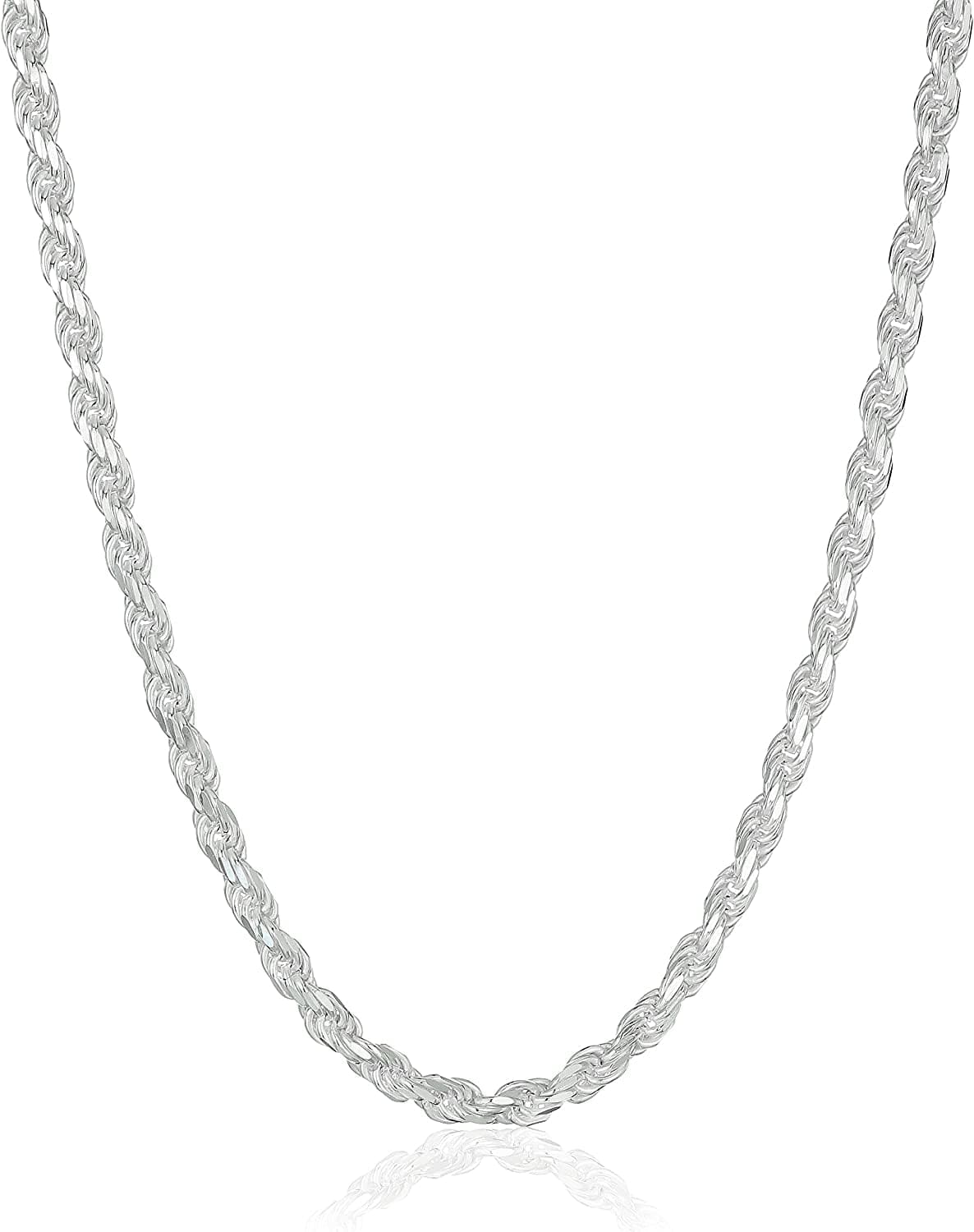 Essentials Gold or Rhodium Plated Sterling Silver Diamond Cut Rope Chain Necklace Sterling Silver / 18" Length
