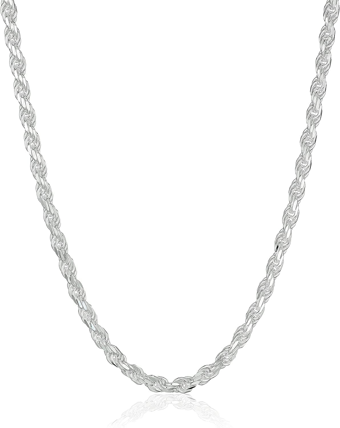 Essentials Gold or Rhodium Plated Sterling Silver Diamond Cut Rope Chain Necklace Sterling Silver / 36" Length