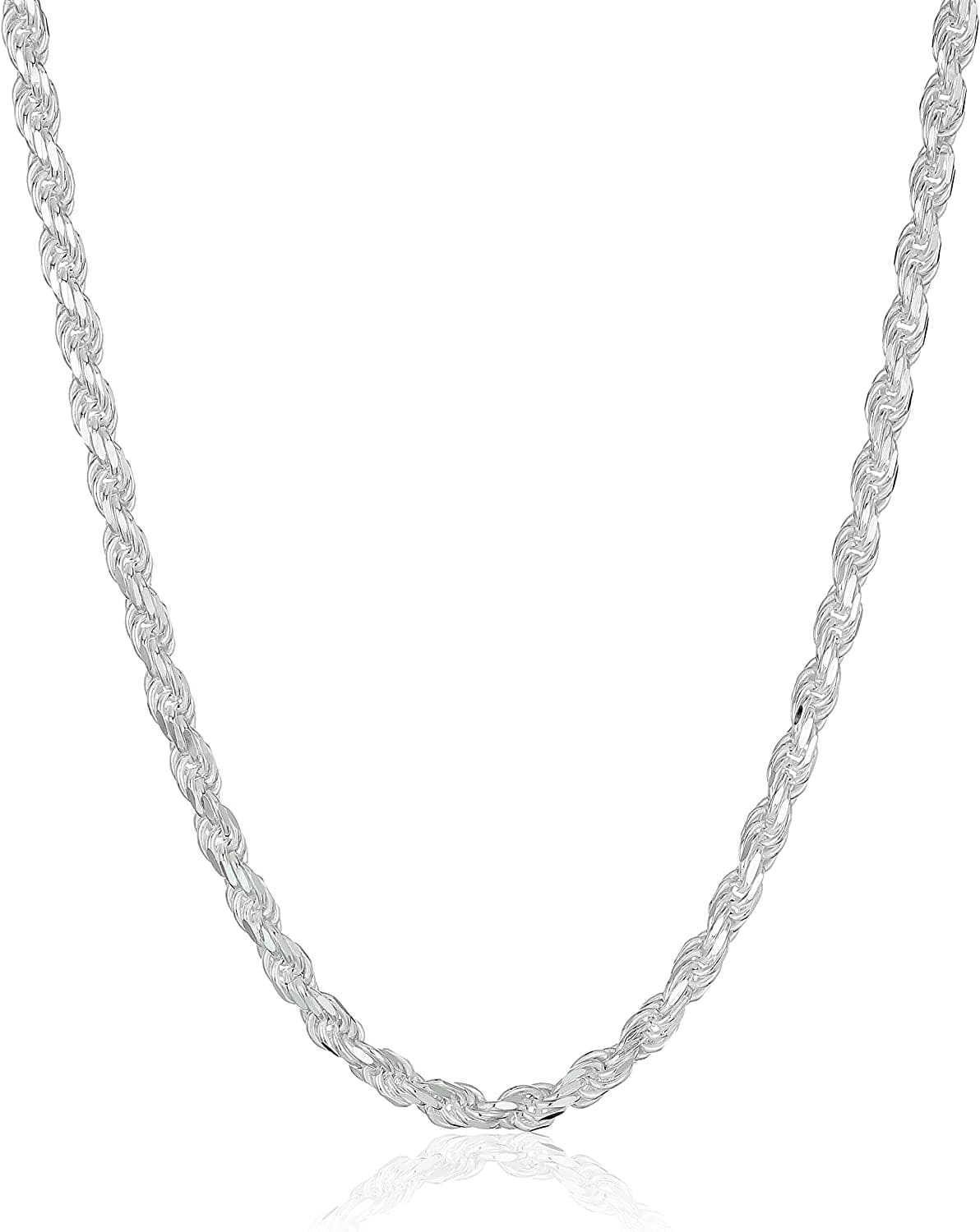 Essentials Gold or Rhodium Plated Sterling Silver Diamond Cut Rope Chain Necklace Sterling Silver / 24" Length