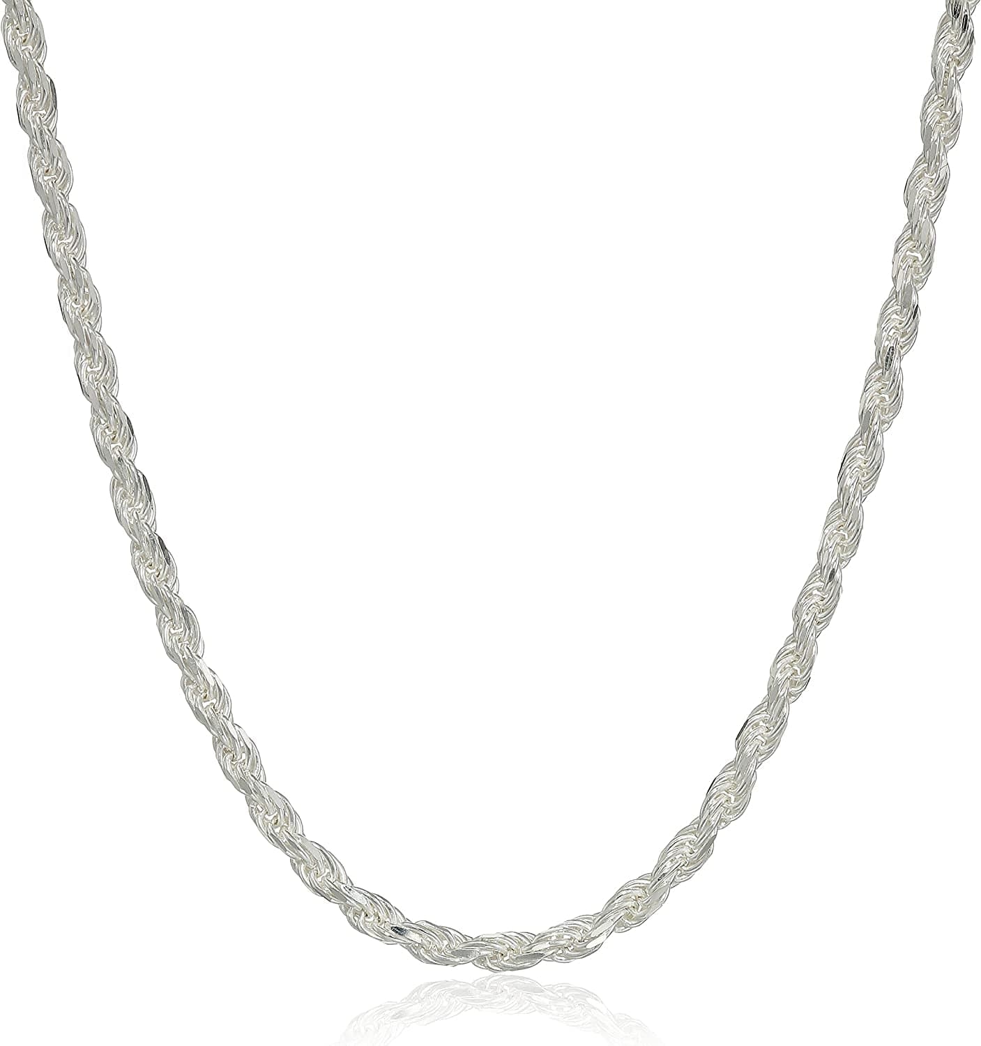 Essentials Gold or Rhodium Plated Sterling Silver Diamond Cut Rope Chain Necklace Sterling Silver / 30" Length