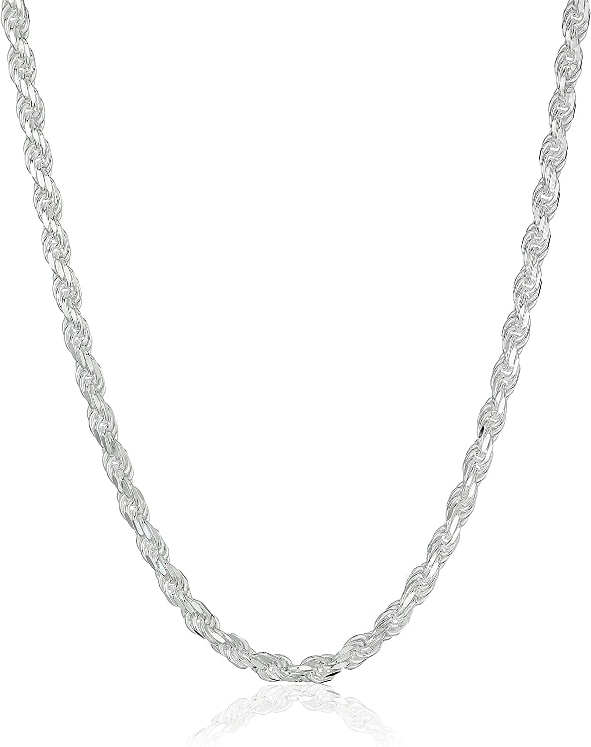Essentials Gold or Rhodium Plated Sterling Silver Diamond Cut Rope Chain Necklace Sterling Silver / 16" Length