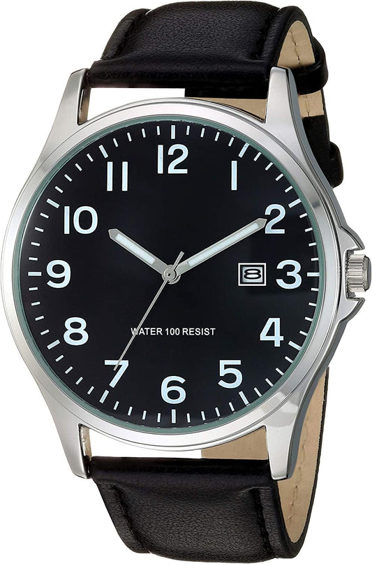 Essentials Men'S Easy to Read Strap Watch Black/Silver