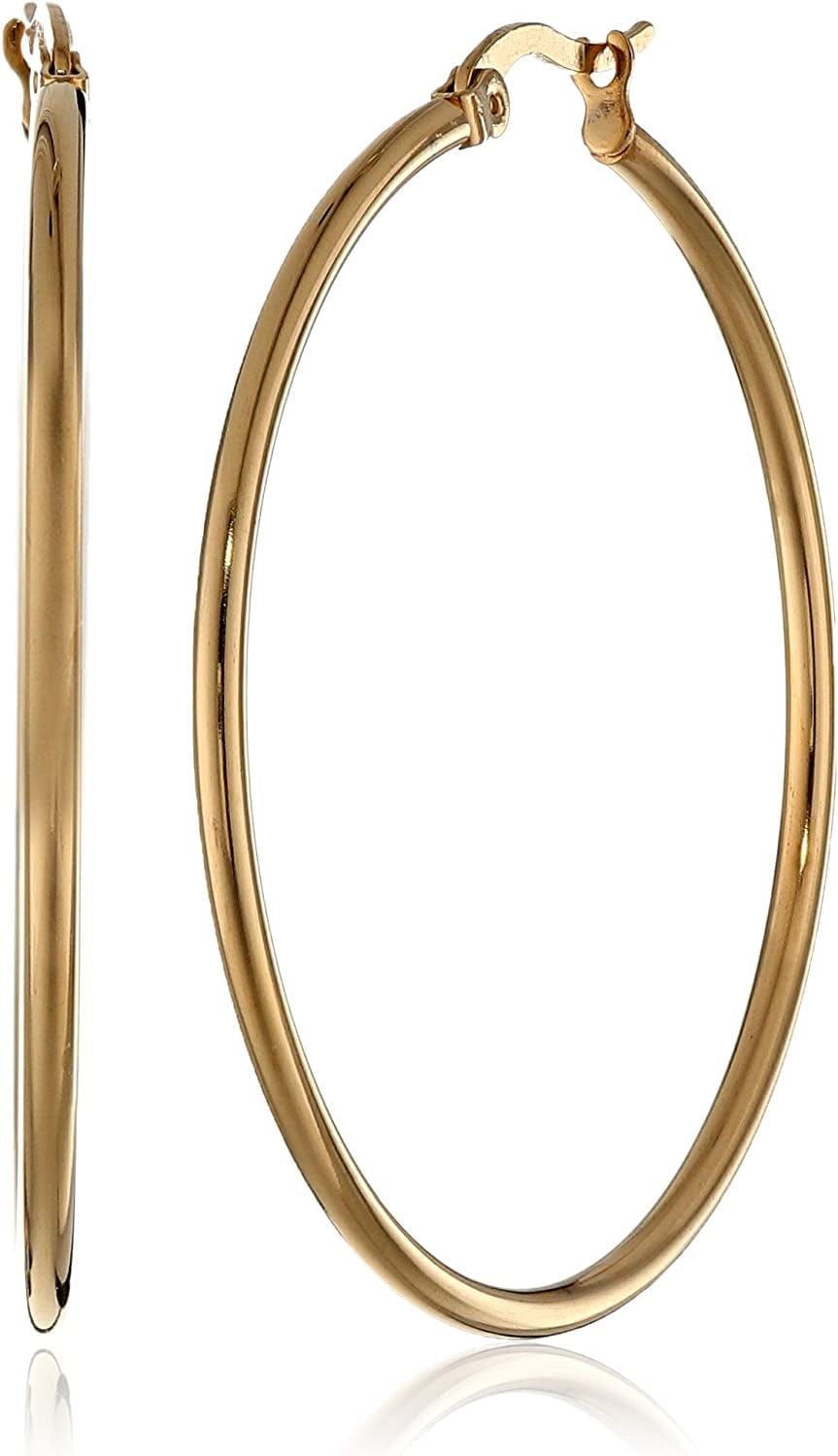 Essentials Plated Stainless Steel Rounded Tube Hoop Earrings Yellow Gold Plated Stainless Steel / 40mm