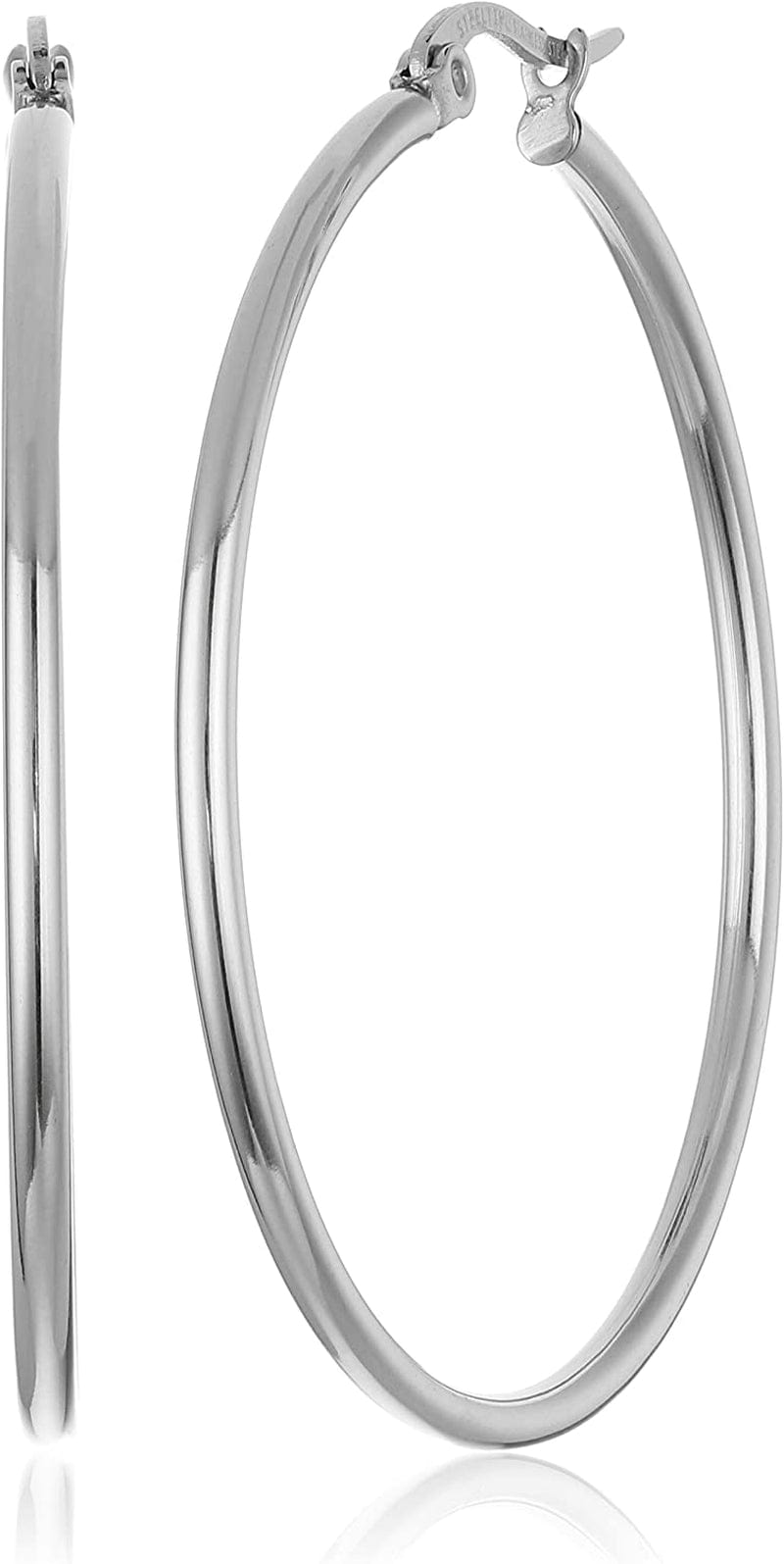 Essentials Plated Stainless Steel Rounded Tube Hoop Earrings Stainless Steel / 40mm