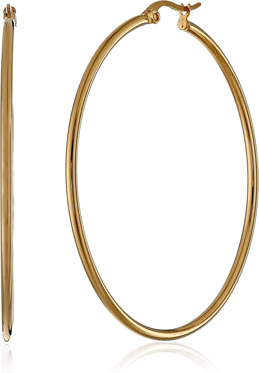 Essentials Plated Stainless Steel Rounded Tube Hoop Earrings Yellow Gold Plated Stainless Steel / 50mm