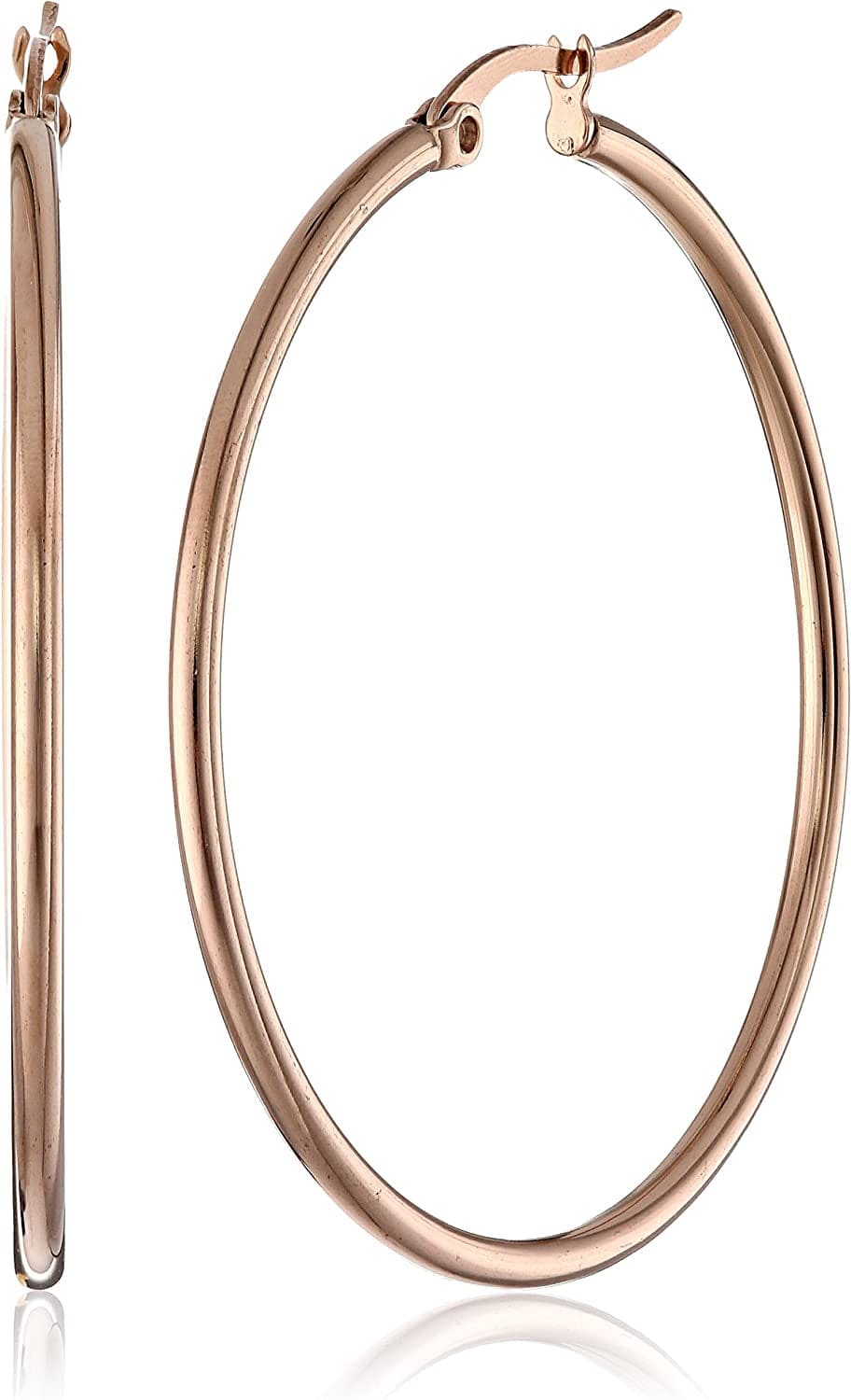 Essentials Plated Stainless Steel Rounded Tube Hoop Earrings Rose Gold Plated Stainless Steel / 40mm