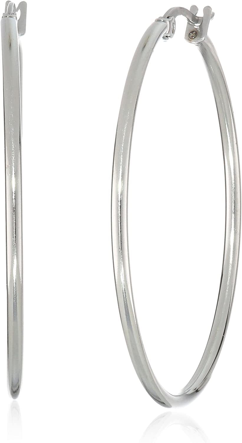 Essentials Plated Stainless Steel Rounded Tube Hoop Earrings Stainless Steel / 41mm