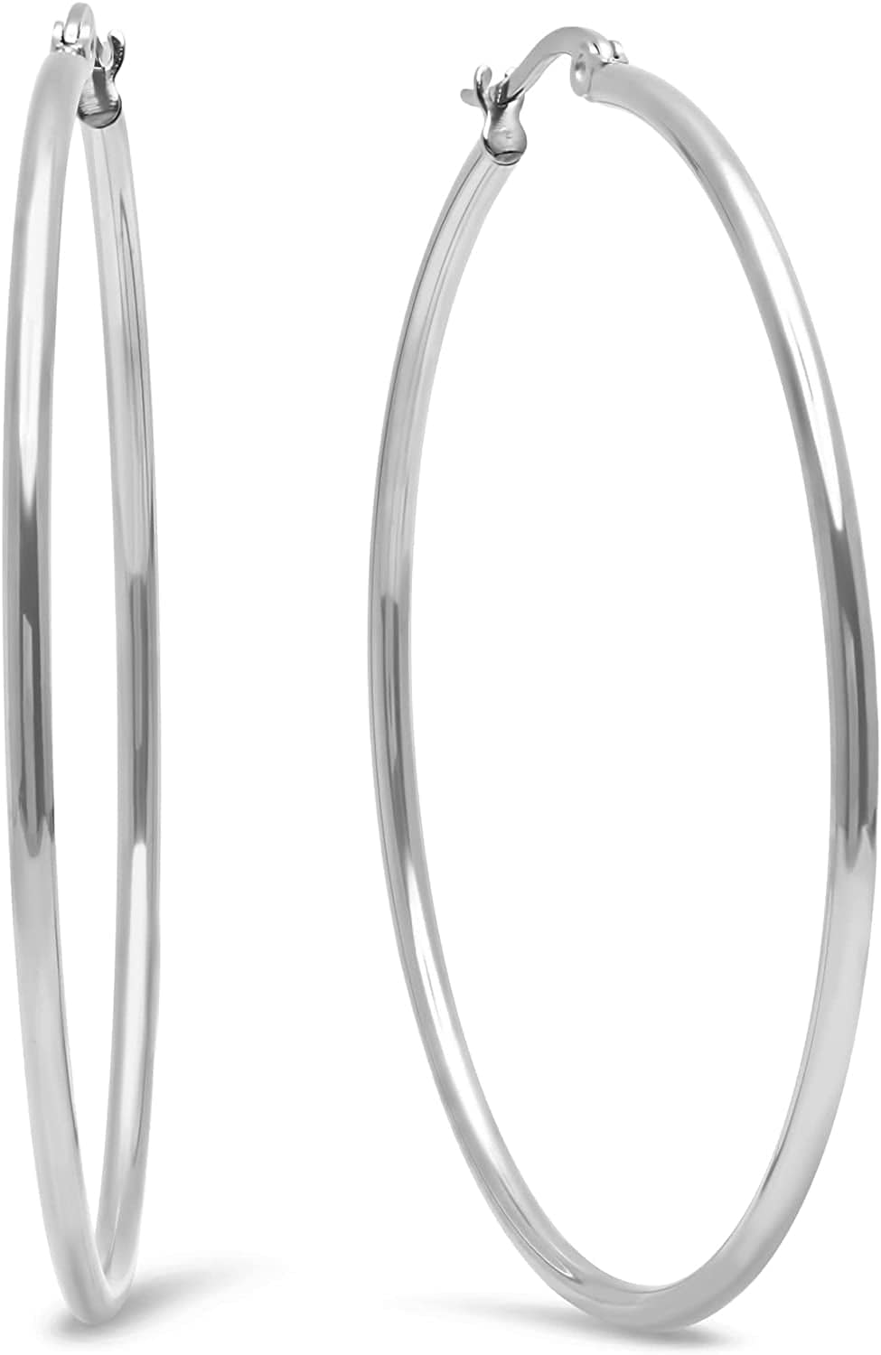 Essentials Plated Stainless Steel Rounded Tube Hoop Earrings Stainless Steel / 51mm