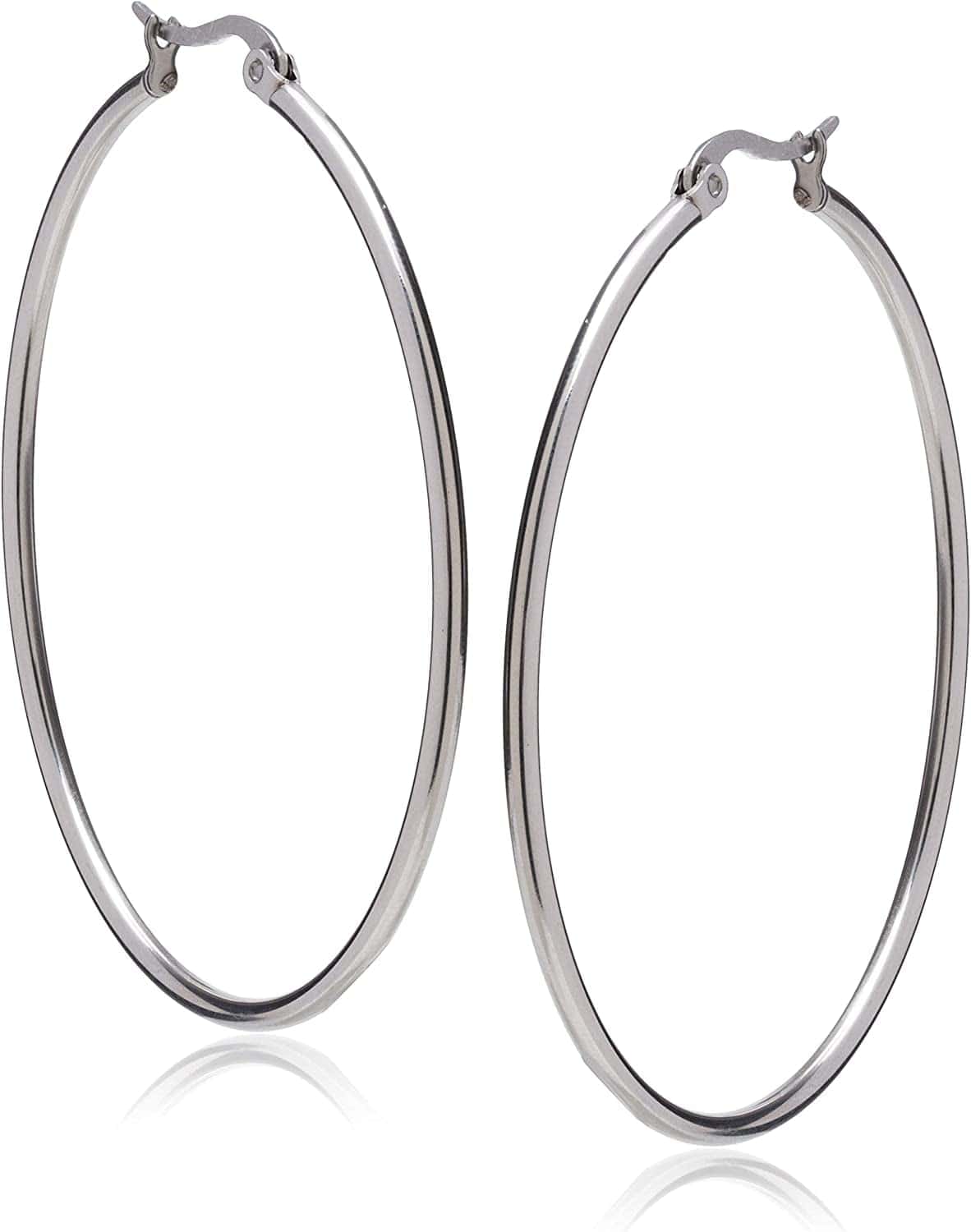 Essentials Plated Stainless Steel Rounded Tube Hoop Earrings Stainless Steel / 50mm