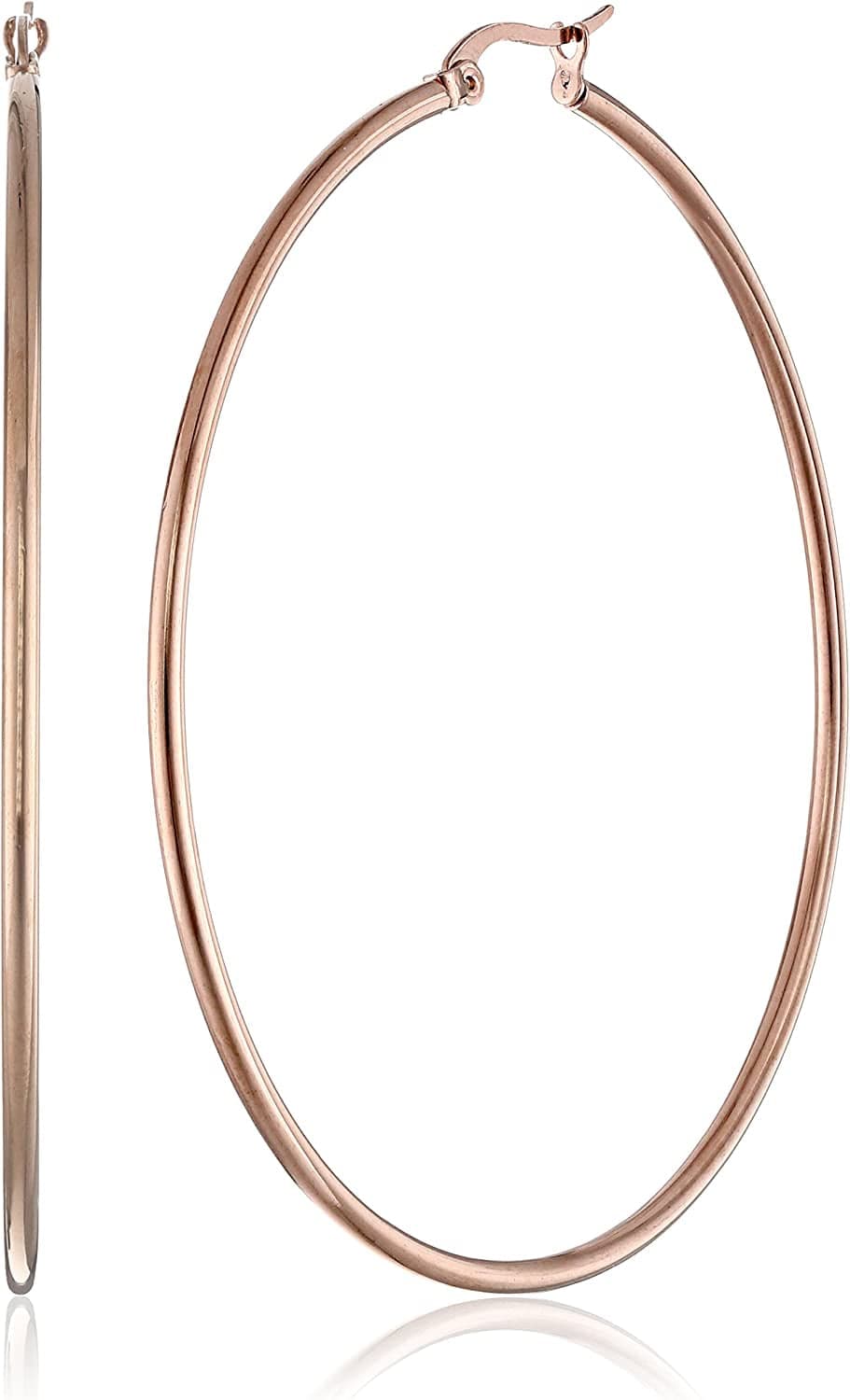 Essentials Plated Stainless Steel Rounded Tube Hoop Earrings Rose Gold Plated Stainless Steel / 60mm