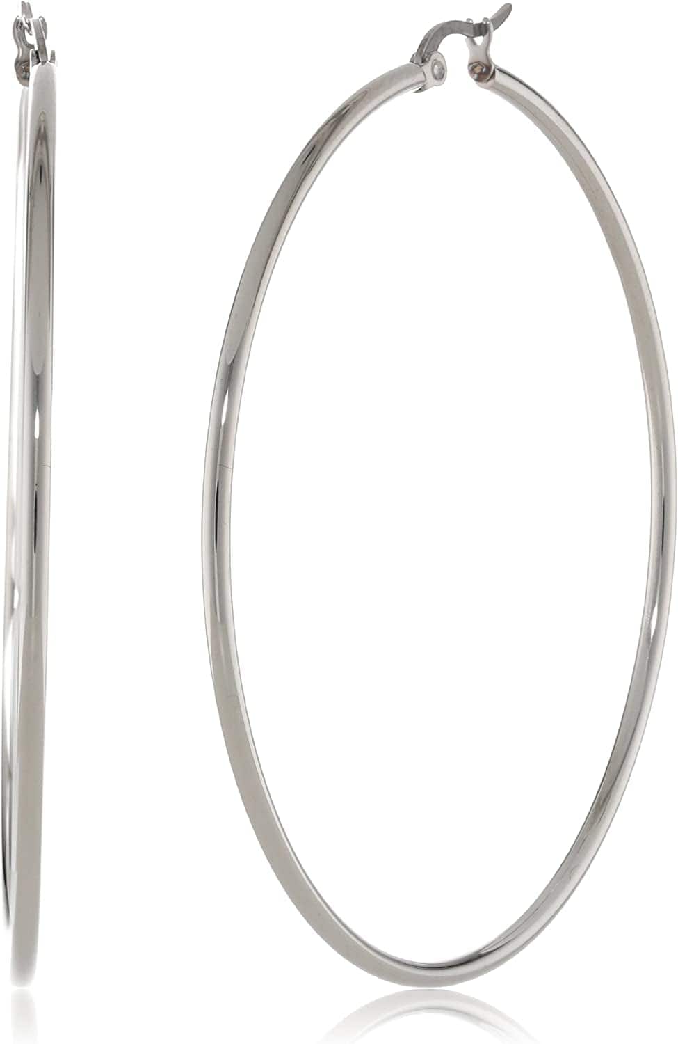 Essentials Plated Stainless Steel Rounded Tube Hoop Earrings Stainless Steel / 61mm