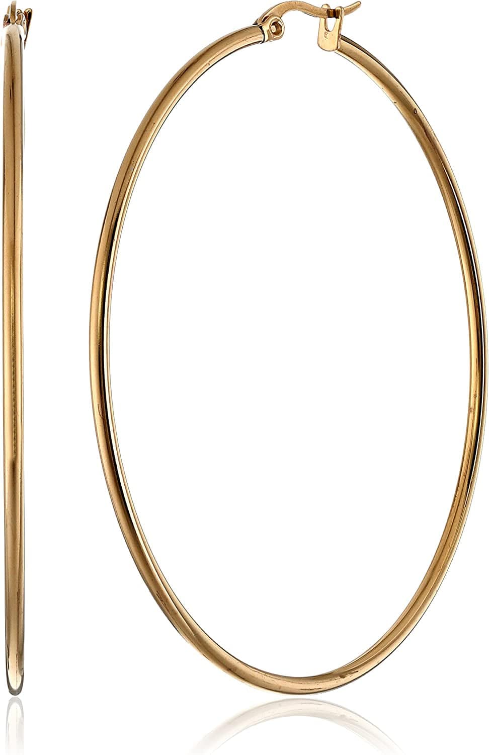 Essentials Plated Stainless Steel Rounded Tube Hoop Earrings Yellow Gold Plated Stainless Steel / 60mm