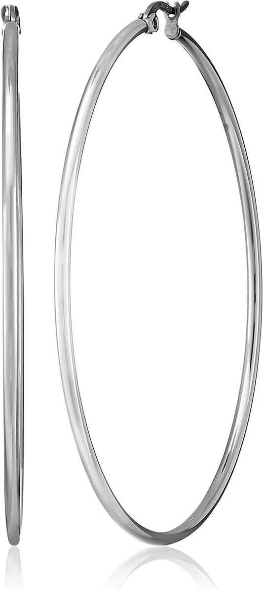Essentials Plated Stainless Steel Rounded Tube Hoop Earrings Stainless Steel / 60mm