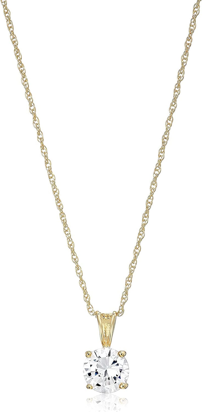 Essentials Plated Sterling Silver Cubic Zirconia round Cut Solitaire Pendant Necklace, 18" Yellow Gold Plated Sterling Silver / 8mm