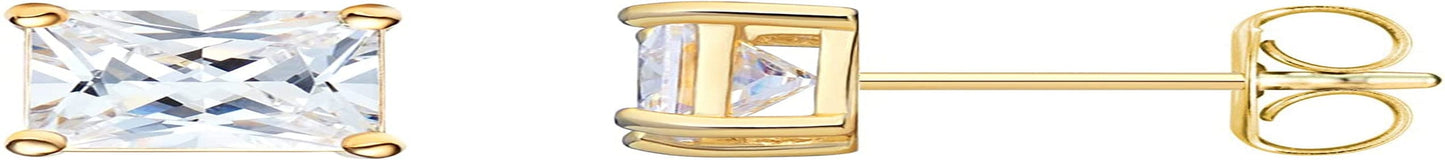 Essentials Plated Sterling Silver Cubic Zirconia Stud Earrings (Round & Princess) Yellow Gold/White / Princess Cut / 5.5mm