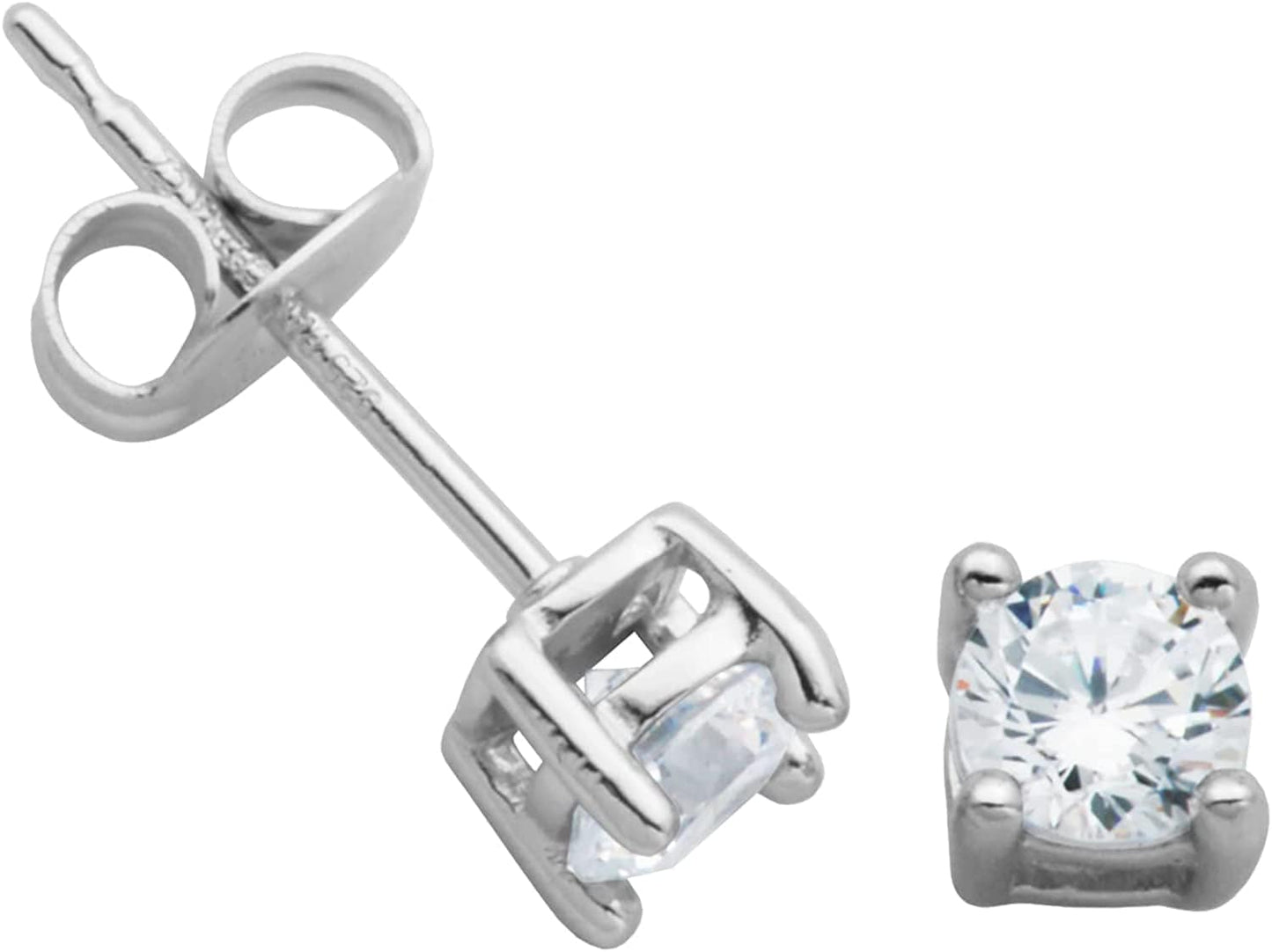 Essentials Plated Sterling Silver Cubic Zirconia Stud Earrings (Round & Princess) Silver/White / Round Cut / 4mm