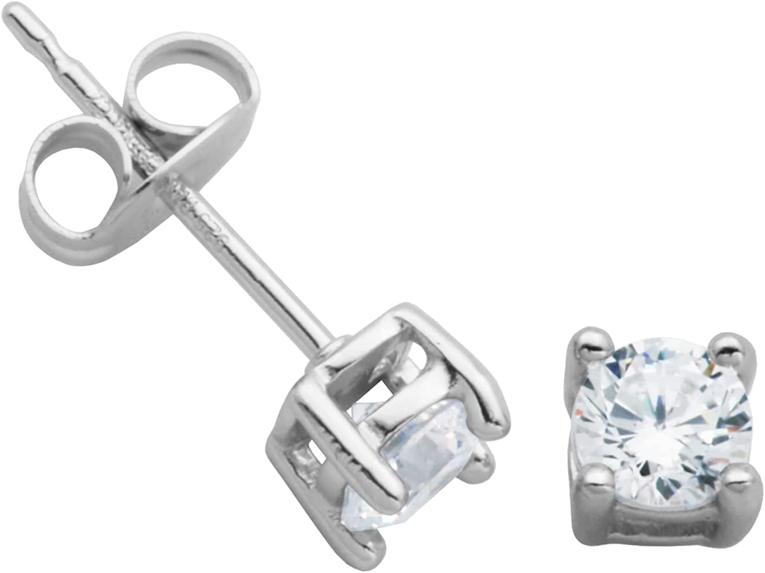 Essentials Plated Sterling Silver Cubic Zirconia Stud Earrings (Round & Princess) Silver/White / Round Cut / 4mm