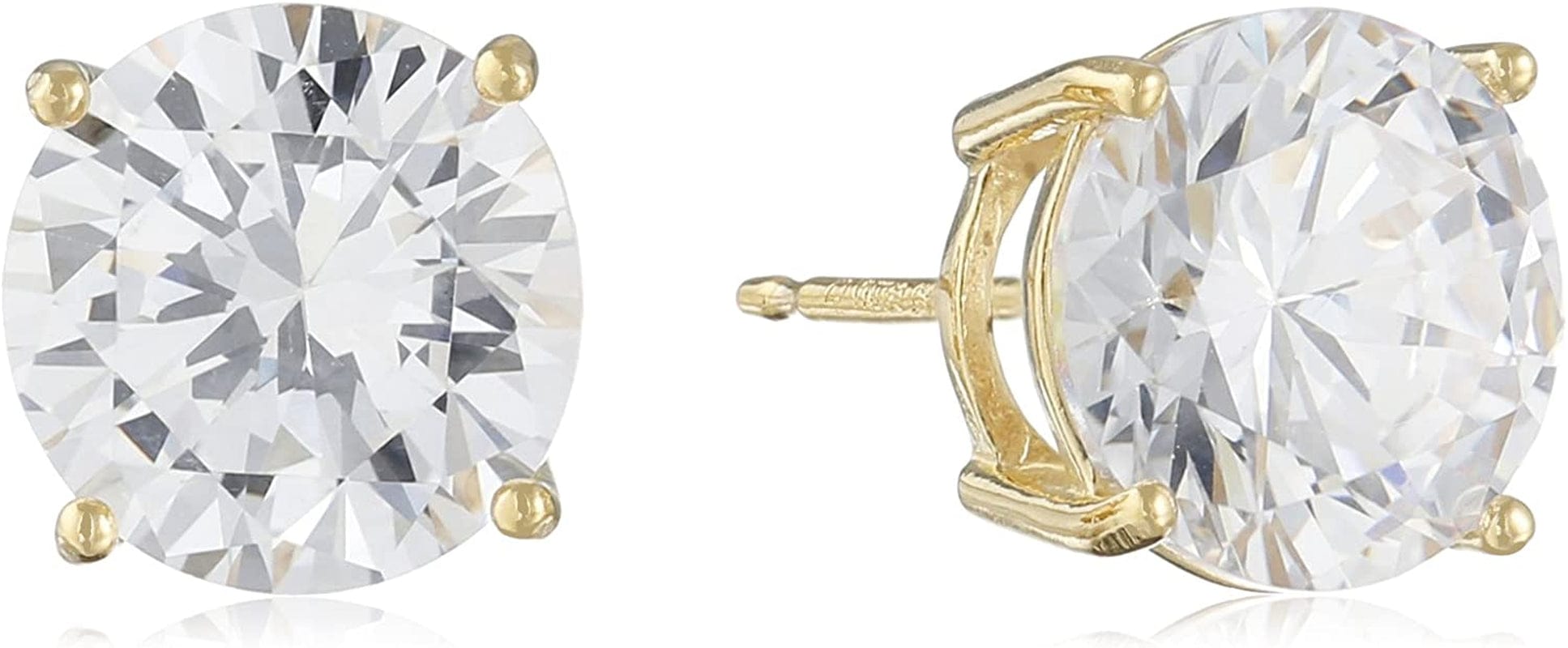 Essentials Plated Sterling Silver Cubic Zirconia Stud Earrings (Round & Princess) Yellow Gold/White / Round Cut / 8.5mm