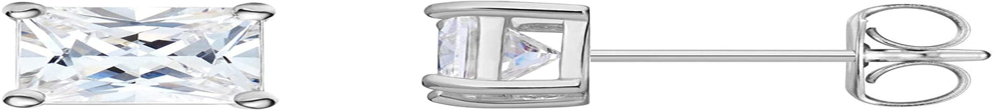 Essentials Plated Sterling Silver Cubic Zirconia Stud Earrings (Round & Princess) Silver/White / Princess Cut / 5.5mm