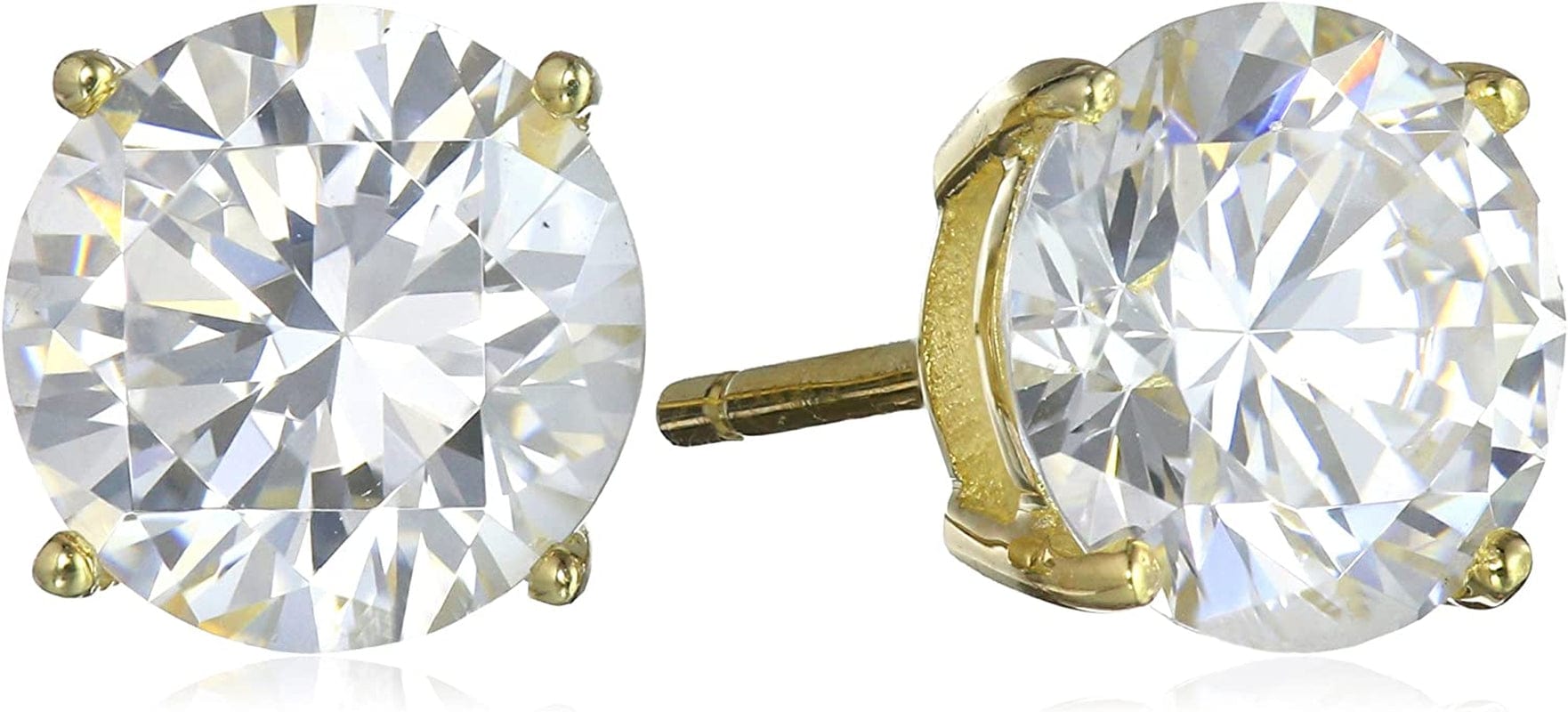 Essentials Plated Sterling Silver Cubic Zirconia Stud Earrings (Round & Princess) Yellow Gold/White / Round Cut / 8mm
